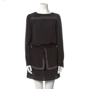 See by Chloé Silk Long Sleeve Dress Black Round Neck Cinched Waist Size 8